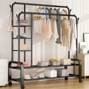 Heavy-Duty Double-rail garment rack with wheels