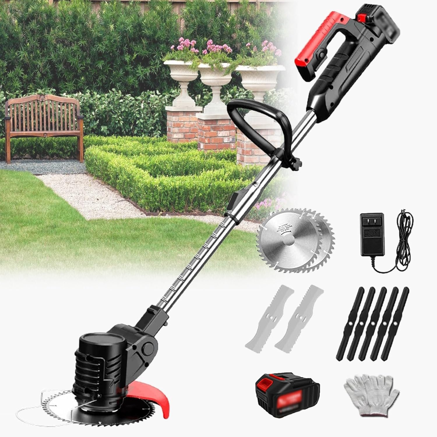 21V Cordless Weed Eater Battery Powered with 2Pcs 4.0Ah Batteries