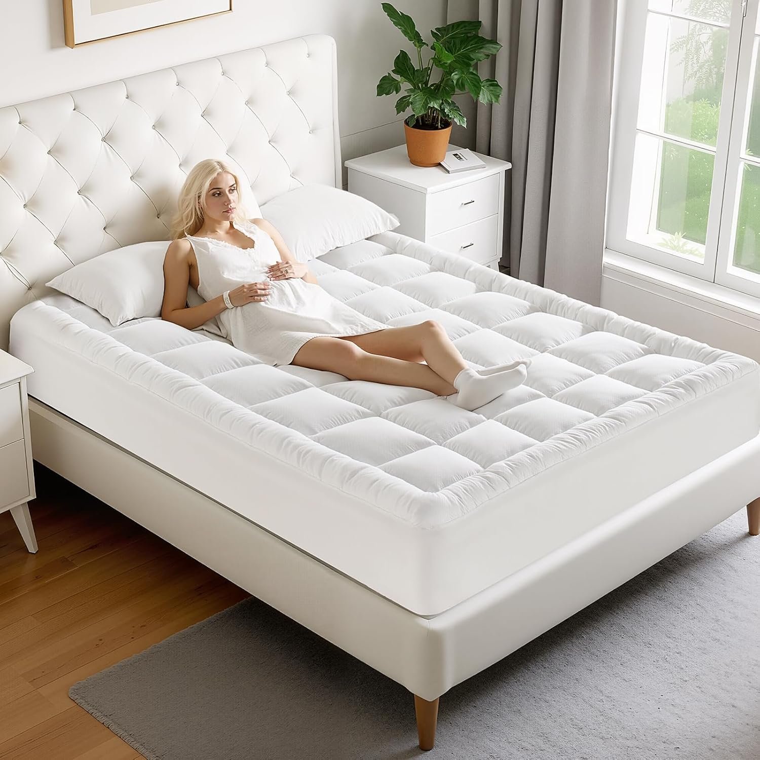 Bare Home Quilted Fitted Mattress Pad (Full XL, White)