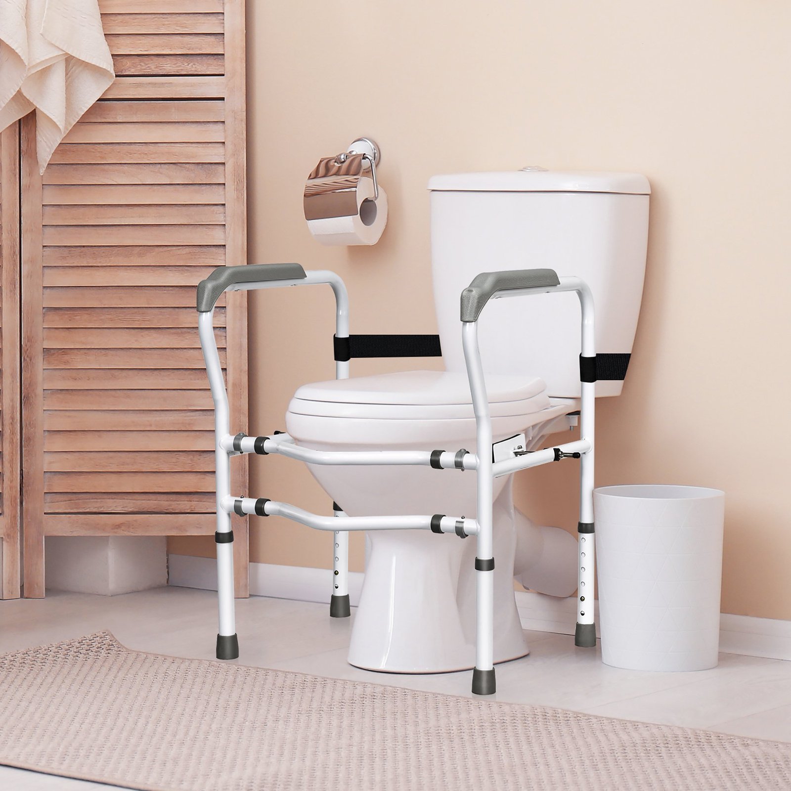 Costway Toilet Safety Frame Stand Alone Toilet Safety Rail with Adjustable Height & Width